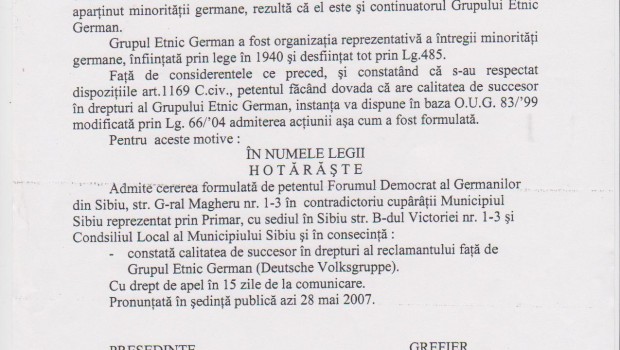sentinta- DGR este continuatorul Grupului Etnic German.