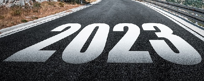 Empty asphalt road and New year 2023 concept.