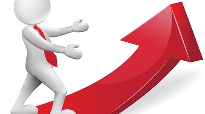 3D business man with red growth arrow vector image symbol icon